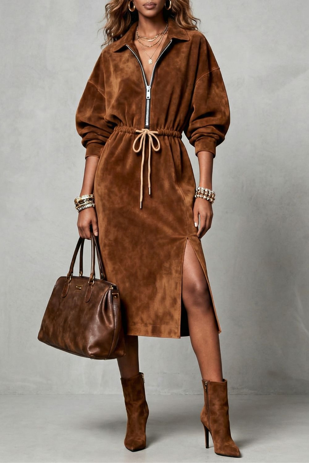 Zanetta – Abito midi con zip e cordoncino in vita
