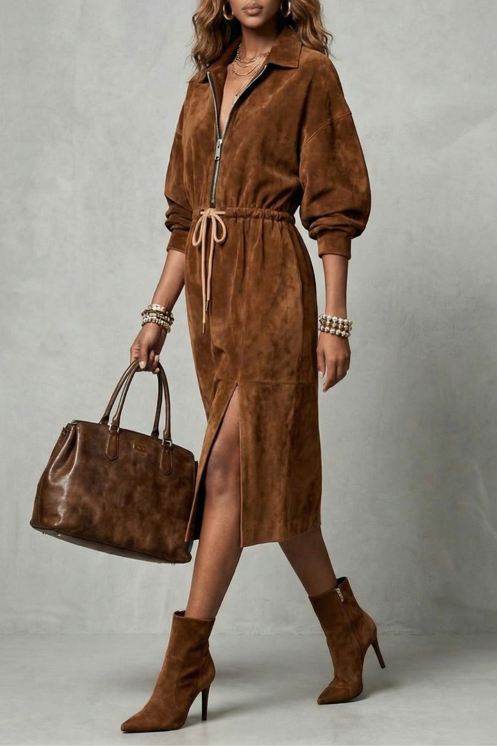 Zanetta – Abito midi con zip e cordoncino in vita