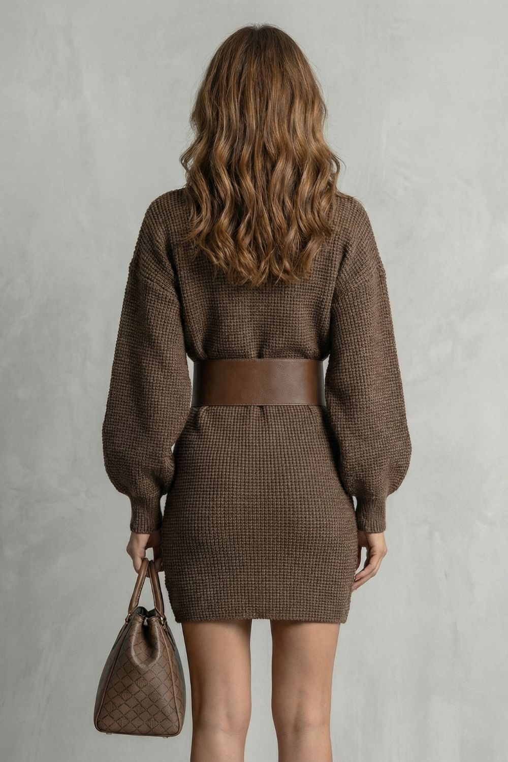 Aderisse – Abito Mini Strutturato in Maglia con Cintura (Inclusa Cintura)