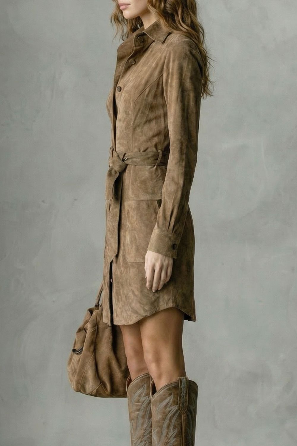 Vellessa – Elegante Abito Midi in Suede con Silhouette Raffinata