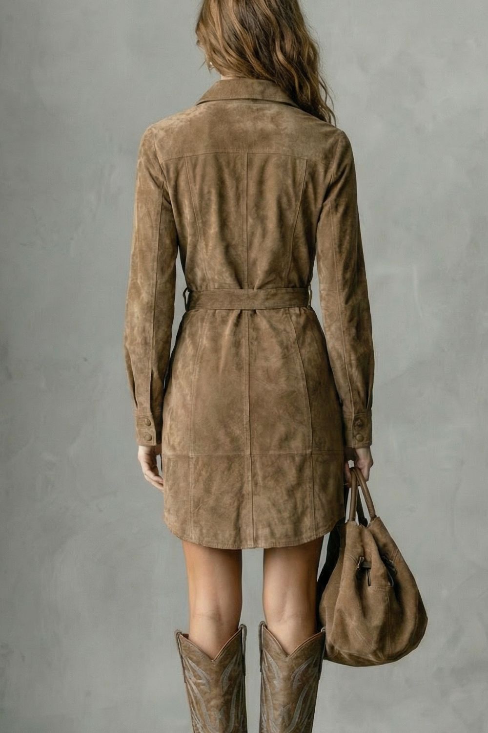 Vellessa – Elegante Abito Midi in Suede con Silhouette Raffinata