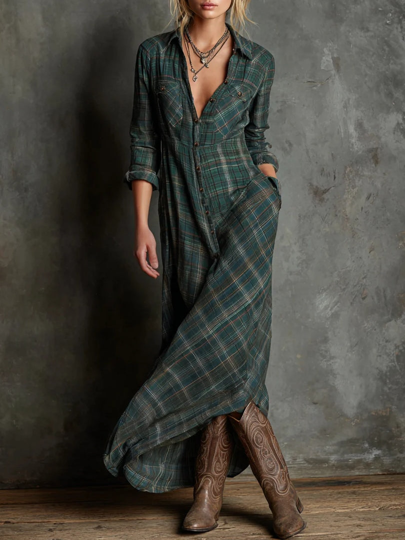 Abito lungo a camicia a righe verdi con colletto