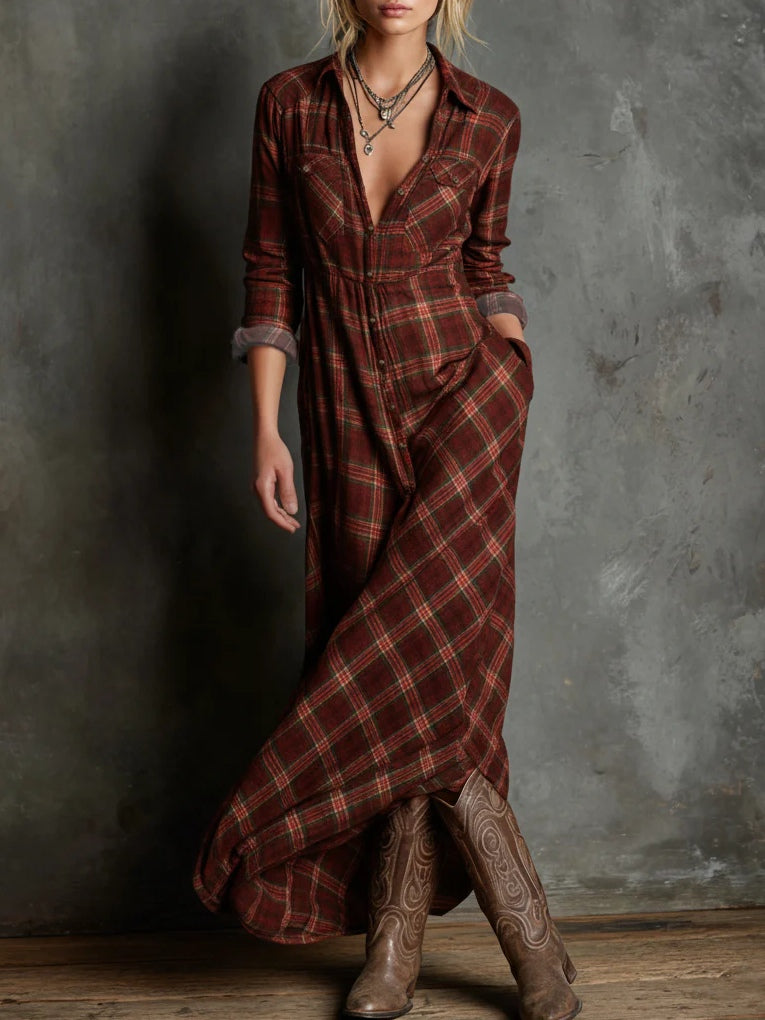 Abito lungo a camicia a righe verdi con colletto